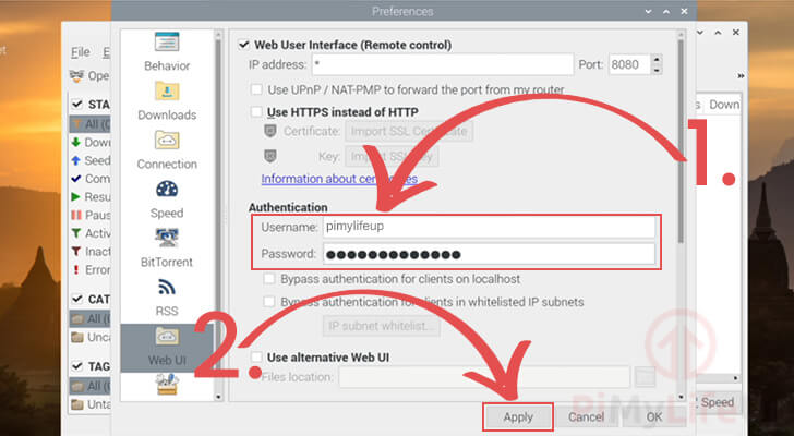 Change authentication for qBittorrent web ui