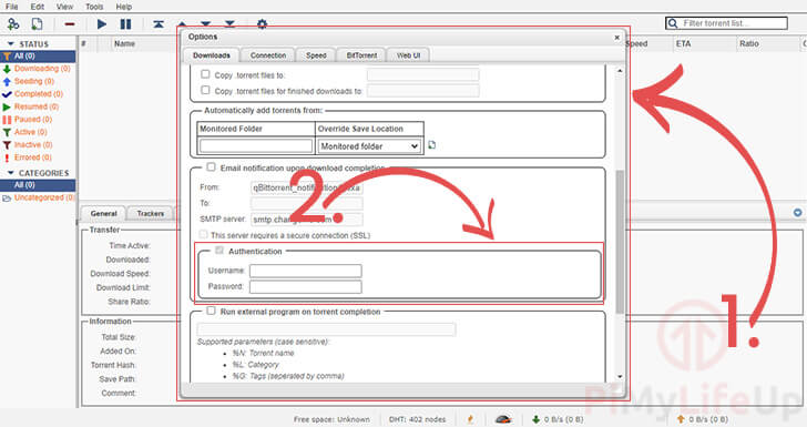 qbittorrent Web Options Menu with Authentication