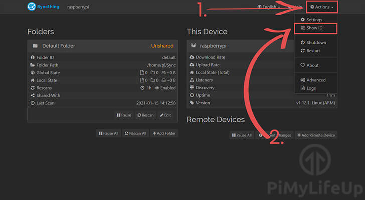 Raspberry Pi Syncthing Actions Find Show ID