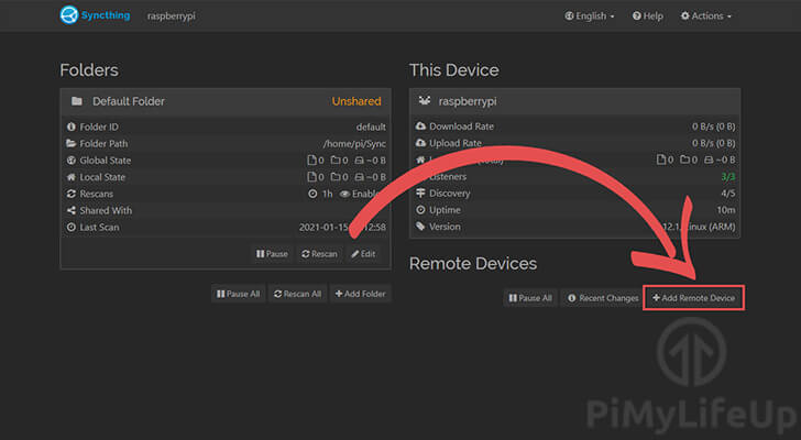 Raspberry Pi Syncthing Adding a Remote Device Step