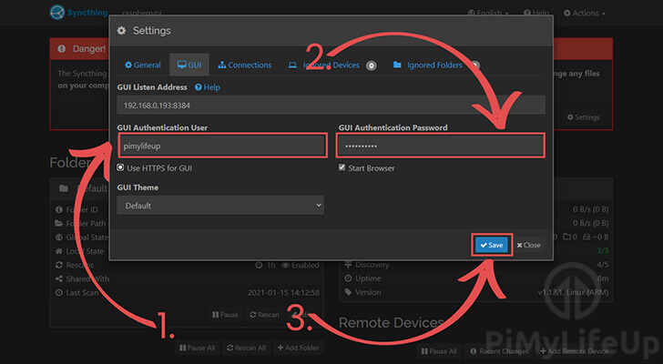 Raspberry Pi Syncthing Setting a Username and Password