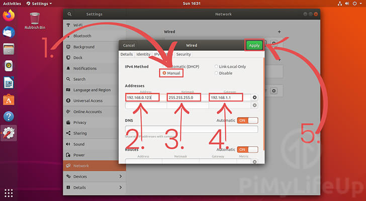 Setting a Static IP address with Ubuntu Desktop 18.04