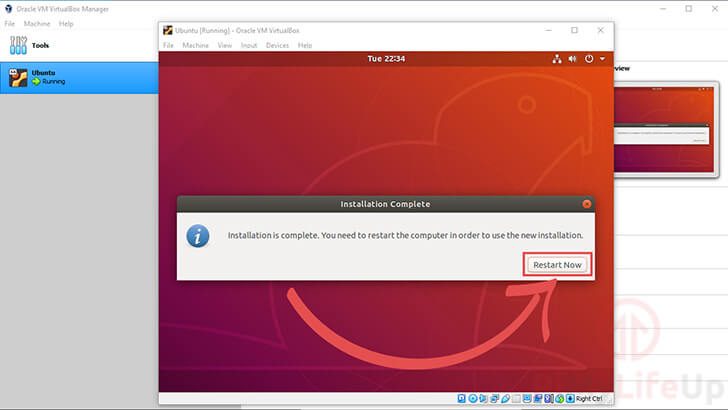 Restart to Complete Ubuntu VirtualBox Installation
