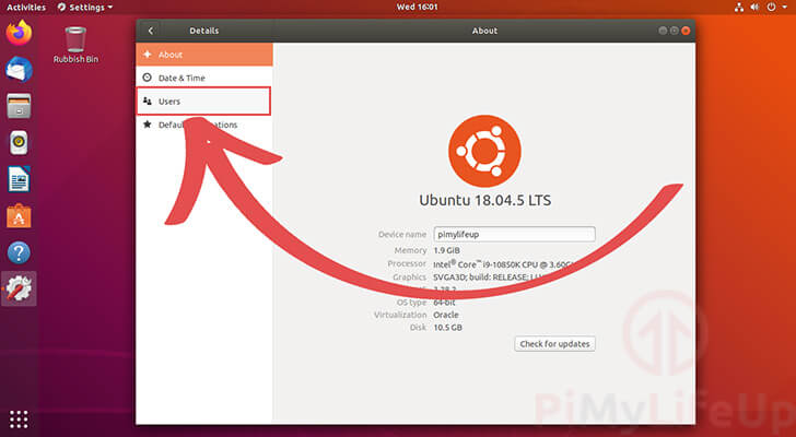 Go to Ubuntu Users Settings Tab To Change Password