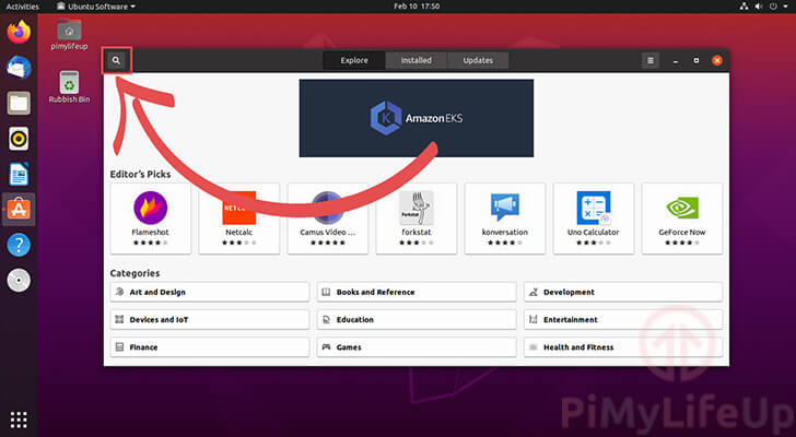 Ubuntu Software Search Icon Location on window bar