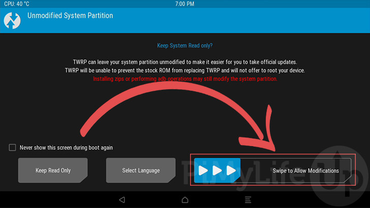 Swipe to Allow System Modifications