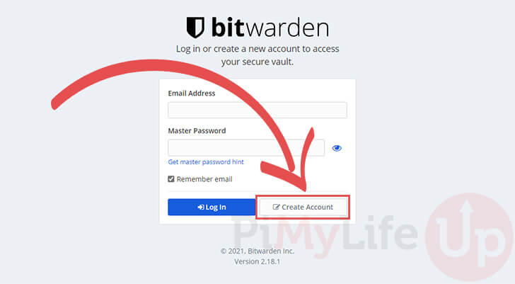 Choose Create Account for Bitwarden on the Raspberry Pi
