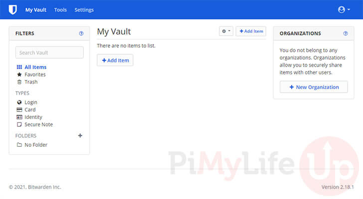 Raspberry Pi Bitwarden Vault Web Interface