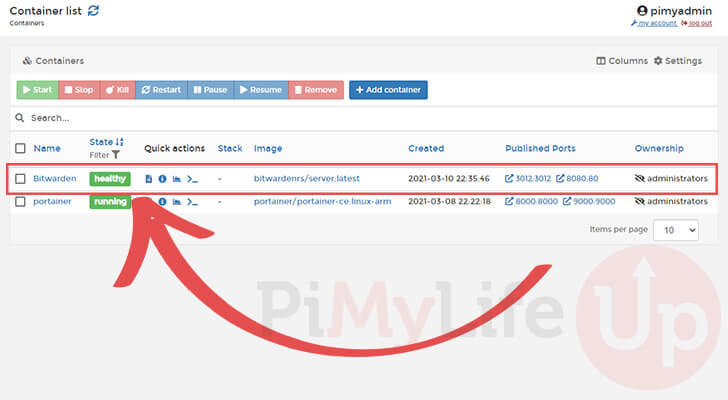 Select Bitwarden Container to Modify