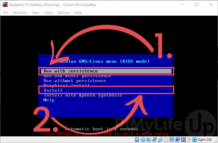 Select to Run or Install Pi Desktop OS