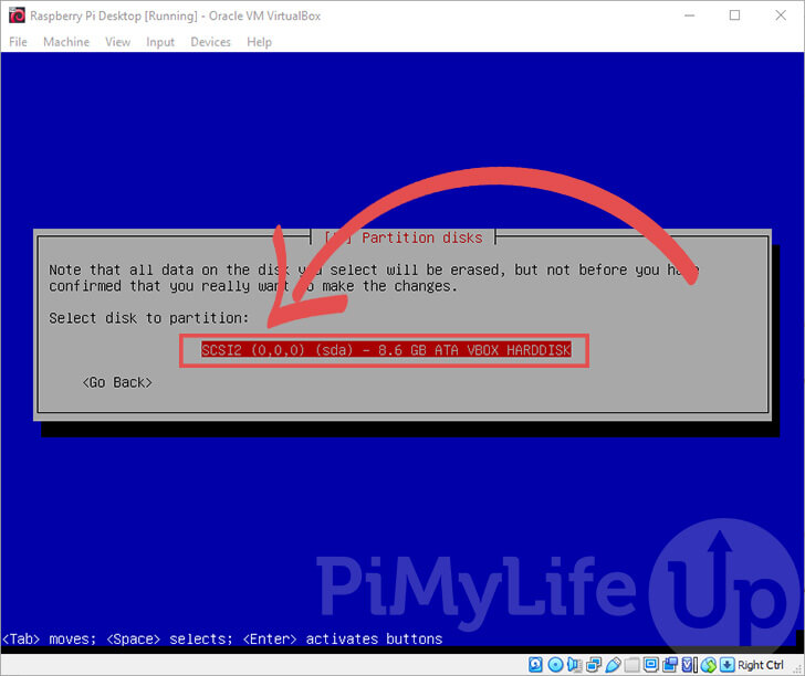 Selecting the Disk to Partition