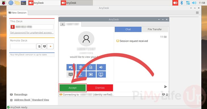 Incoming AnyDesk Remote Connection to the Raspberry Pi