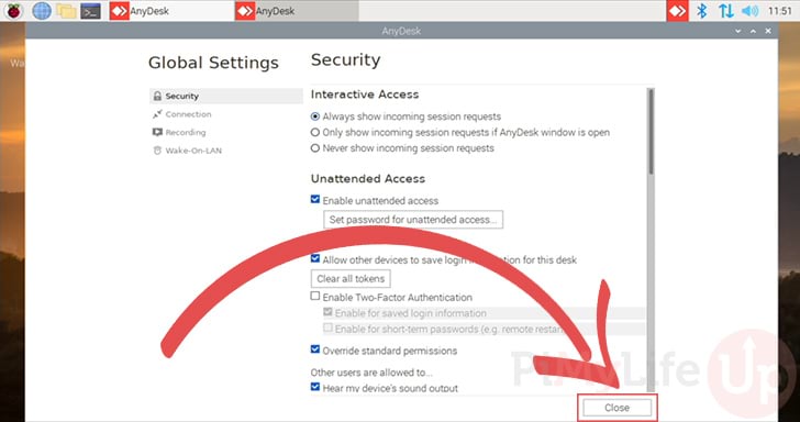 Close settings panel