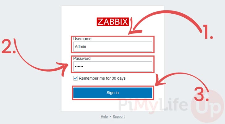 Login to Zabbix running on the Raspberry Pi