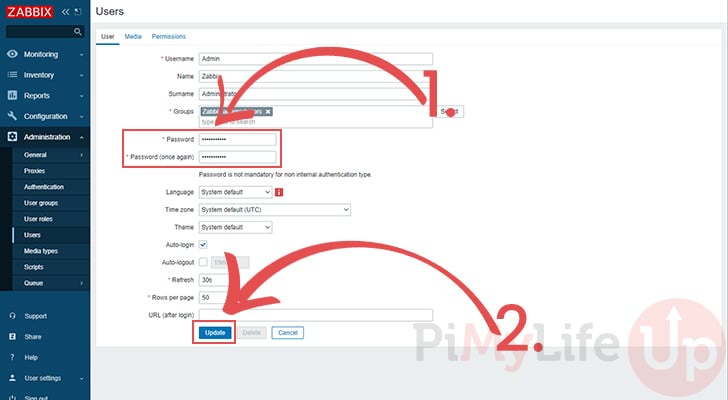 Raspberry Pi Zabbix set new password for user