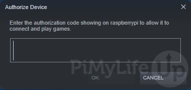 Dialog asking for authorization PIN to be entered on Steam Client