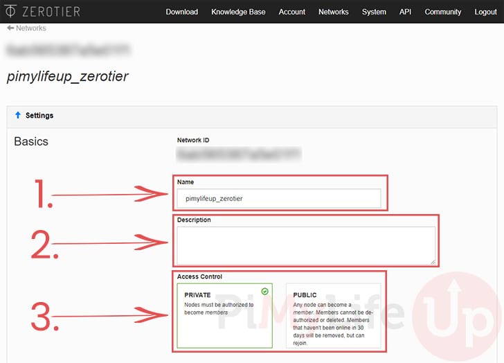 Basic settings that you can change for your ZeroTier network