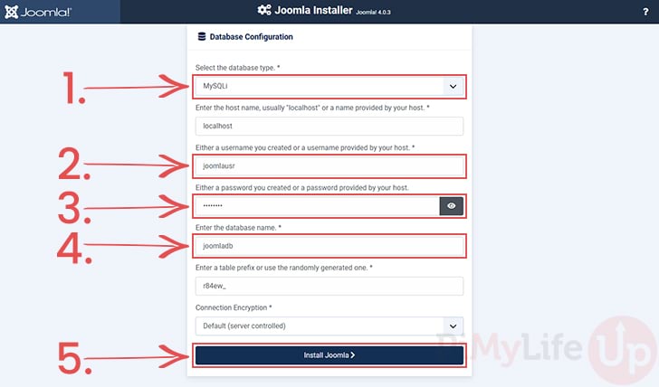 Raspberry Pi Joomla Database Configuration