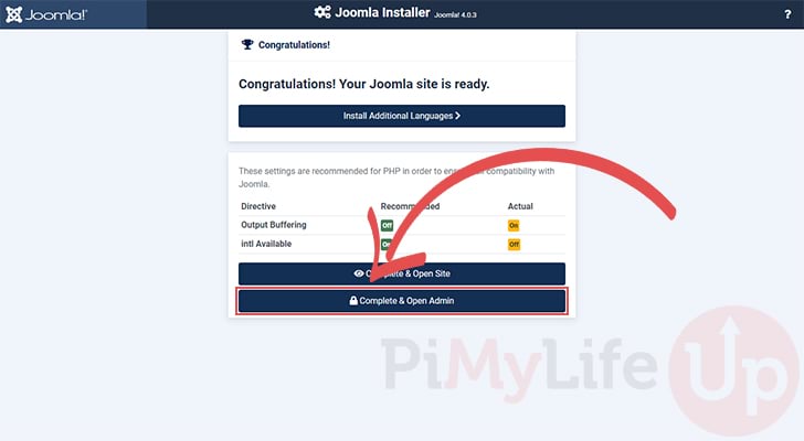 Successful Installation of Joomla
