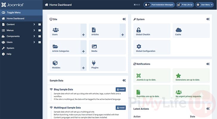 Raspberry Pi Joomla Dashboard