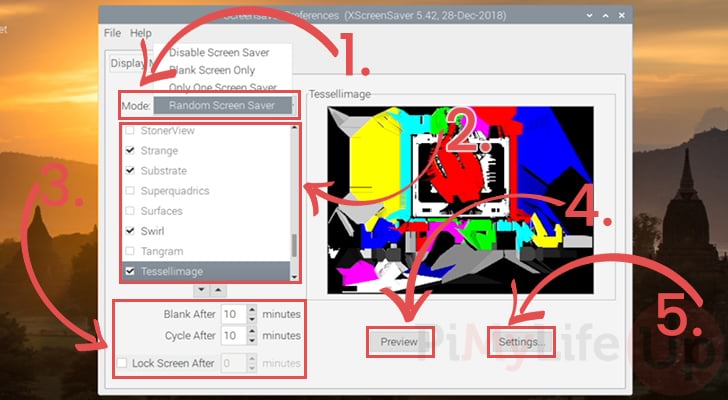 Overview of various screensaver settings for the Raspberry Pi