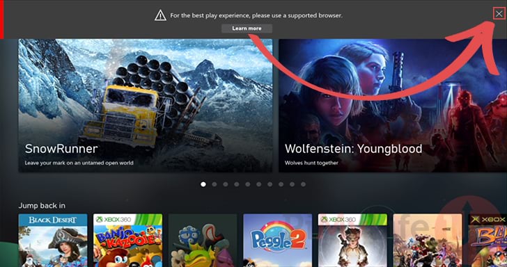 Close Browser is not supported by Xbox Cloud Gaming Message