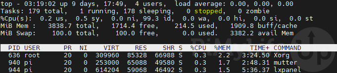 top command on linux don't display idle processes