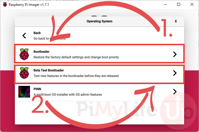 Choose Raspberry Pi Bootloader Release