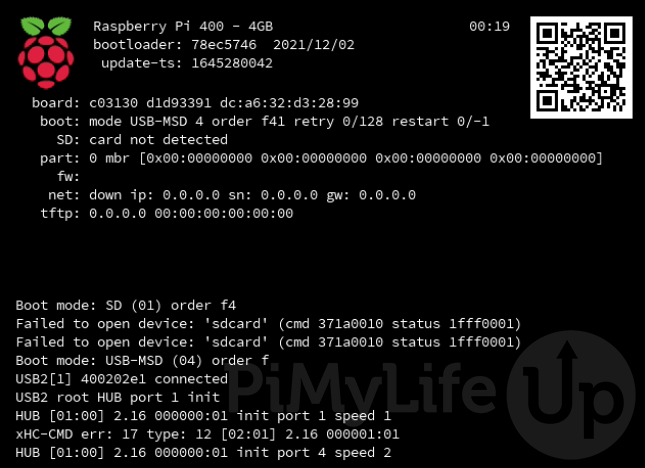 Raspberry Pi 4 Bootloader Diagnostics Screen