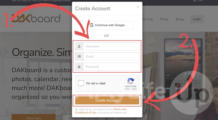 Create Account for DAKboard