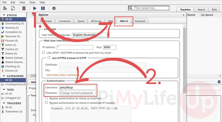 Set Username and Password in qBittorrent