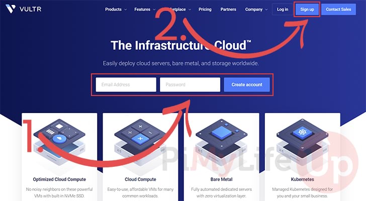 Sign up to Vultr