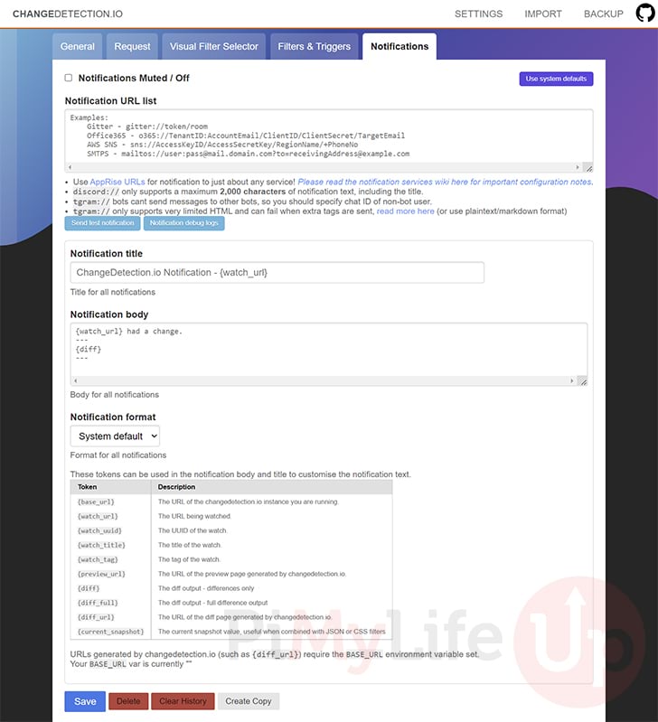 Changedetection.io Notification Settings