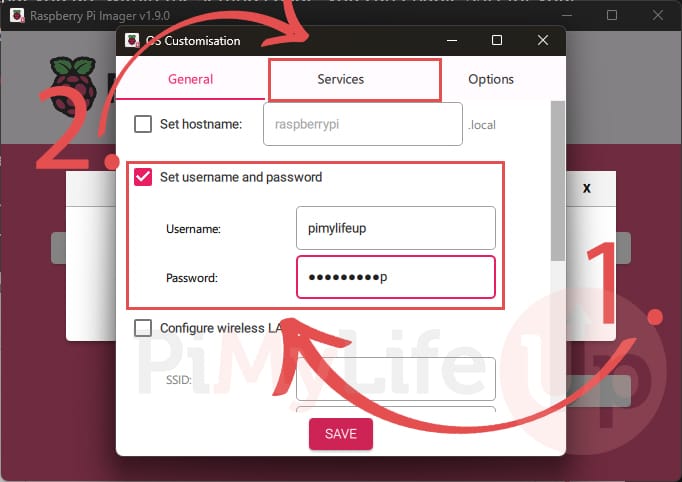 Set username and password to use with SSH on the Raspberry Pi