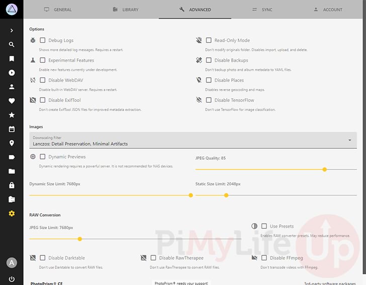 Advanced Settings Page