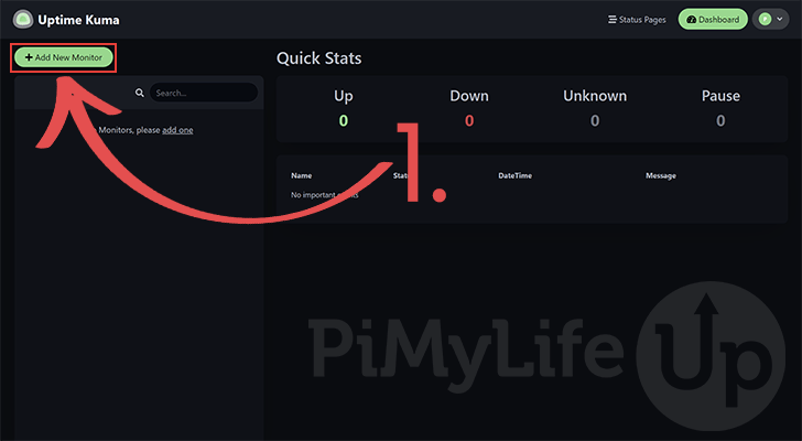 Empty Uptime Monitor Dashboard