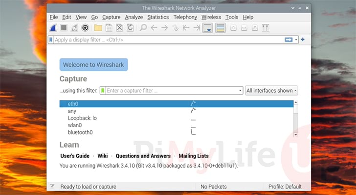 Wireshark ope on the Raspberry Pi