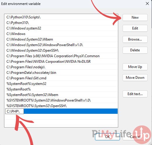 Add Environment PHP location