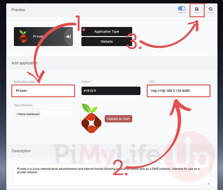 Add App to Raspberry Pi Heimdall Dashboard