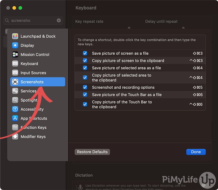 Screenshot Keyboard Shortcut Keys