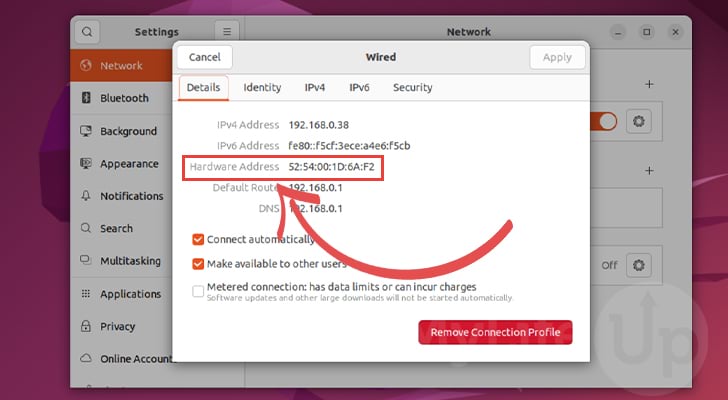 Ubuntu Mac Address Listed in Settings