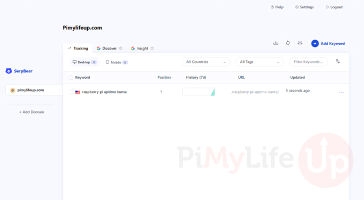 Raspberry Pi SerpBear Keyword Dashboard