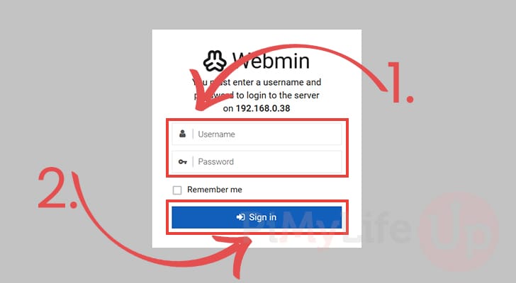 Sign in to Ubuntu Webmin Dashboard