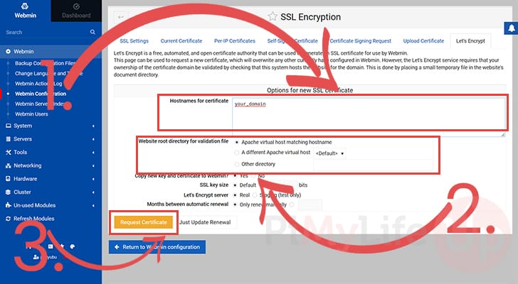 Request New Certificate for Webmin Ubuntu