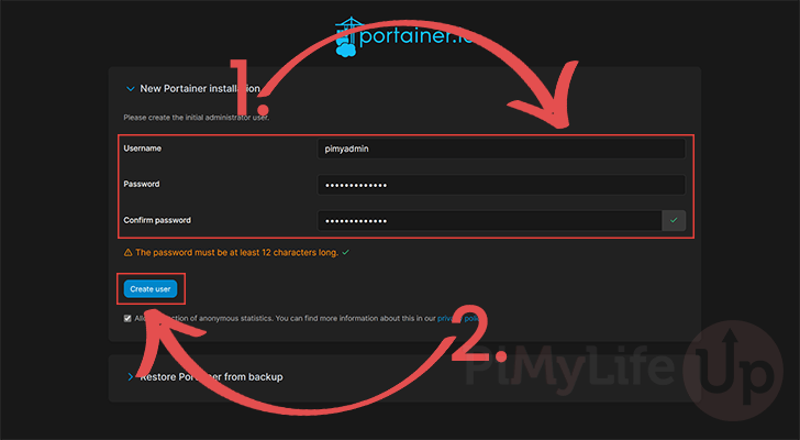 Creating an admin account for Portainer on Ubuntu