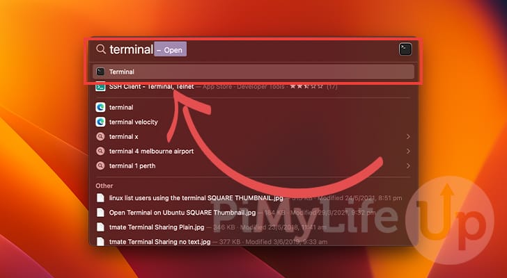 Use spotlight to open terminal