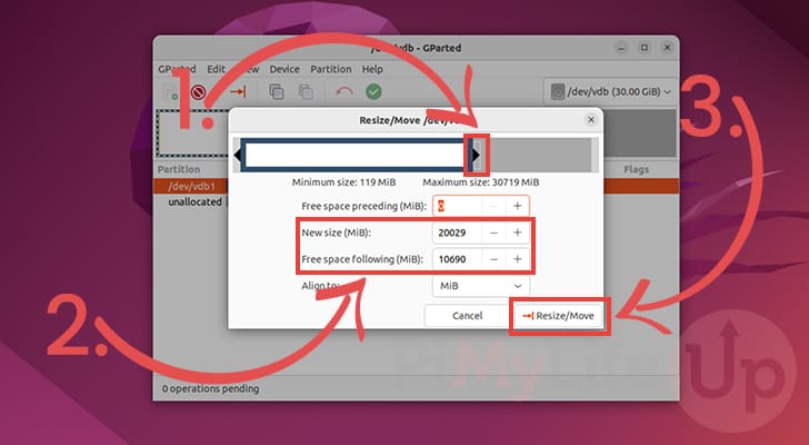 Resize partition on UBuntu to new size