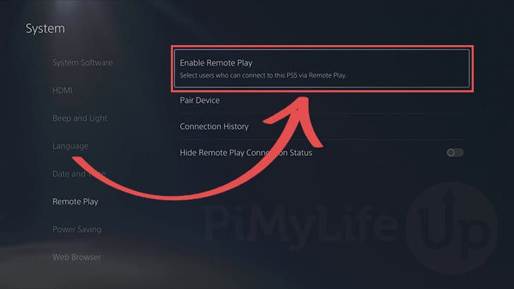 Open enable remote play menu