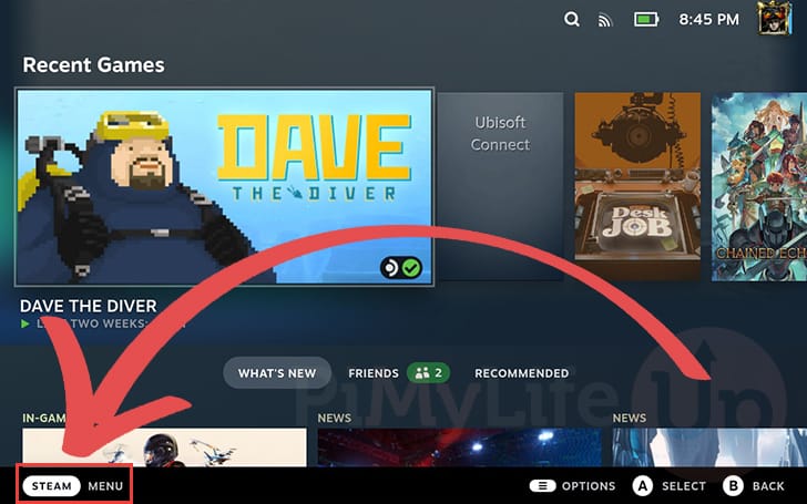 Open the steam menu