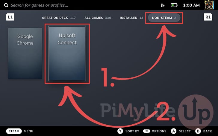 Select the Ubisoft Connect client within the Steam Deck Gaming Mode
